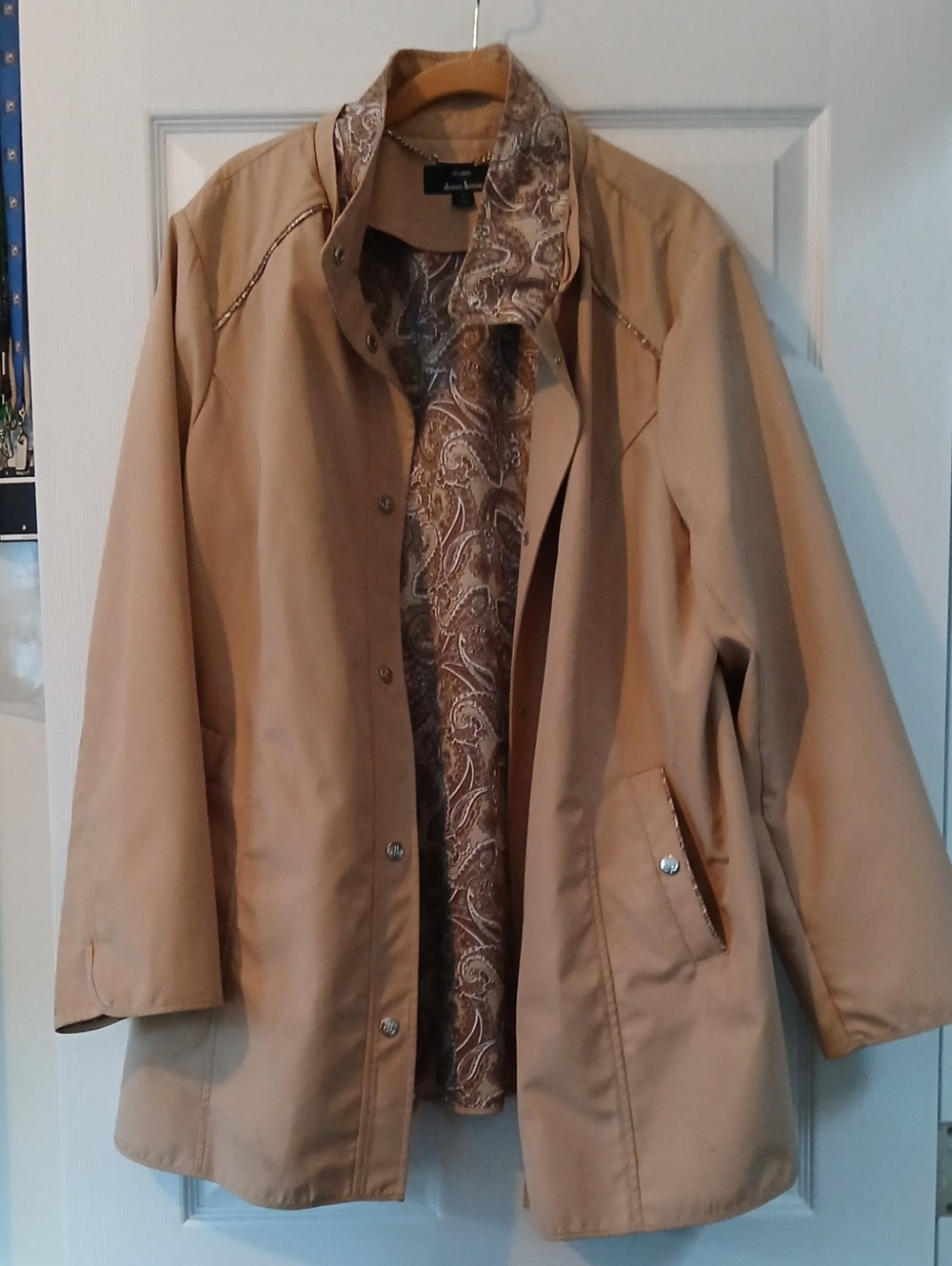 Tan Trench Coat with Paisley Lining